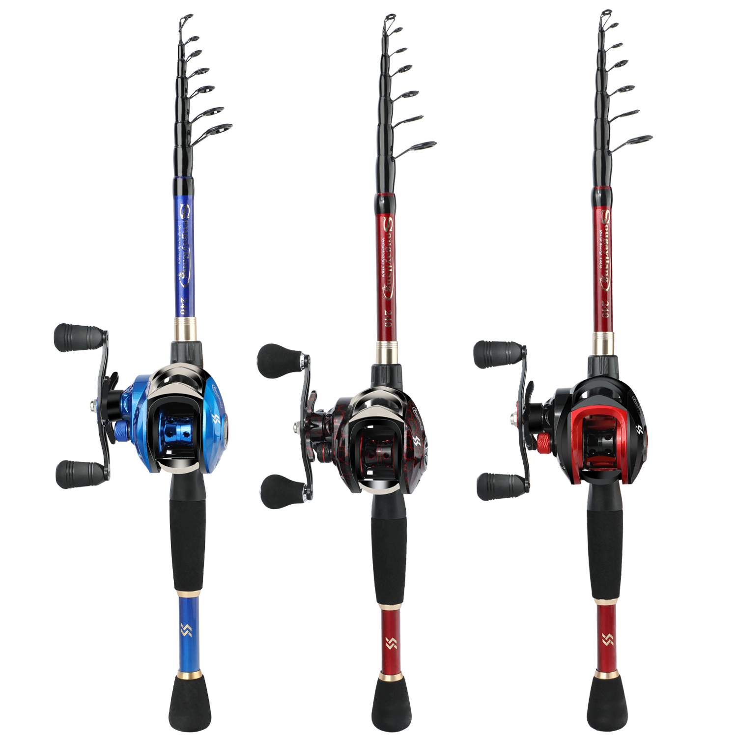 Sougayilang Casting Angelrute und Baitcastingrolle Set Teleskop Hohe Carbon Stange 18 + 1BB Doppel Griff Angeln Reel