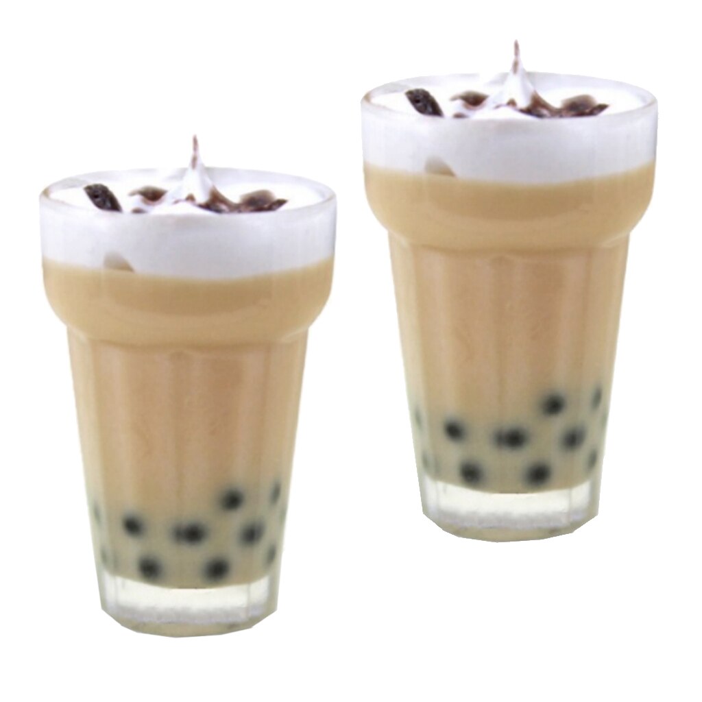 2 Pcs 1:12 Dollhouse Miniatuur Milkshake Parel Melk Thee Accessoires Model Speelgoed