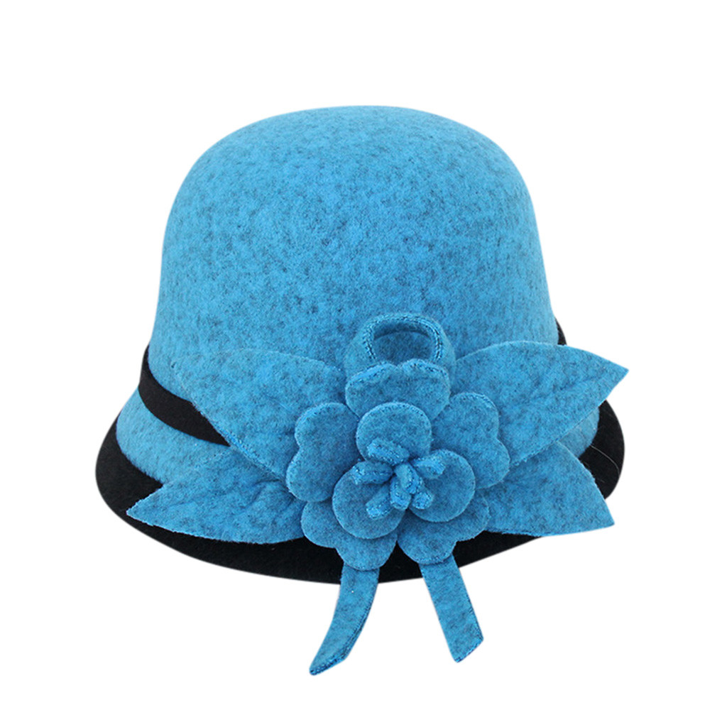 wool Mother Lady Top Grade Banquet Formal Hats Women Winter Pure Wool Felt Bowknow Fedora Hat#p3: Sky Blue