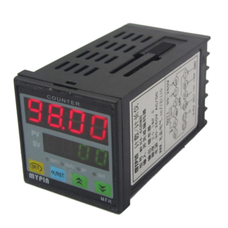 MYPIN 4 Digital Counter Length Counter Length Meter Multi-Functional Intelligent 90-260V AC/DC Preset Relay Output: Default Title
