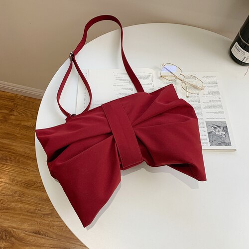 Geräumige damen-umhängetasche, schlichte einfarbige schleifen-schultertasche, Jahrgang-damen-freizeittasche.: Redl