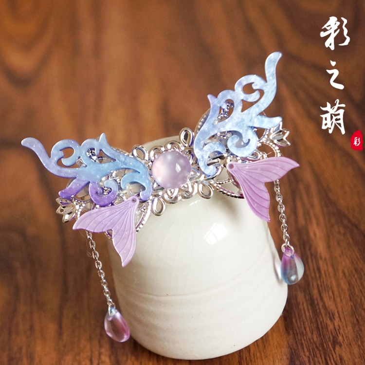 Clip para el pelo de pez lágrimas de hombre Hanfu Kanzashi cheongsam antigüedad accesorios de borla adornos clásicos para el cabello tocado hecho a mano