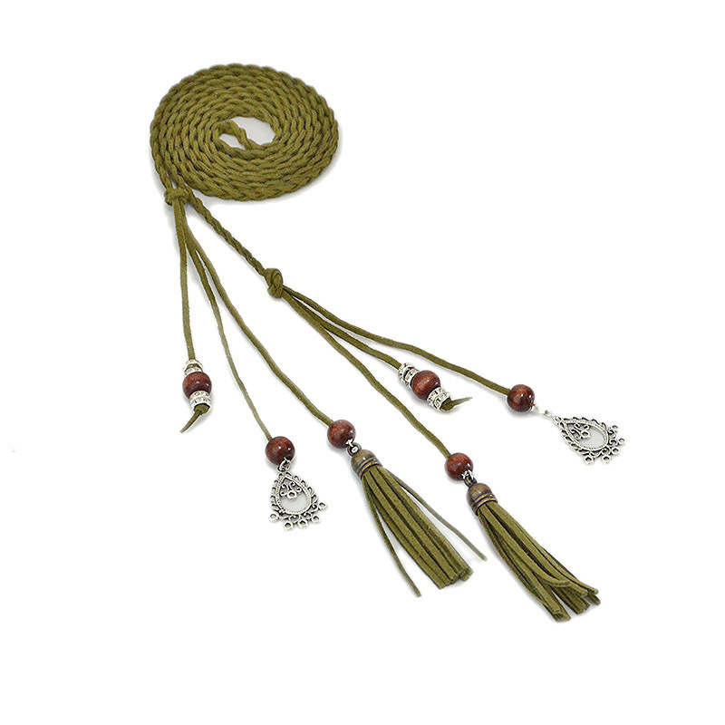 Kwastje Decor Gevlochten Touw Riem: Army Green