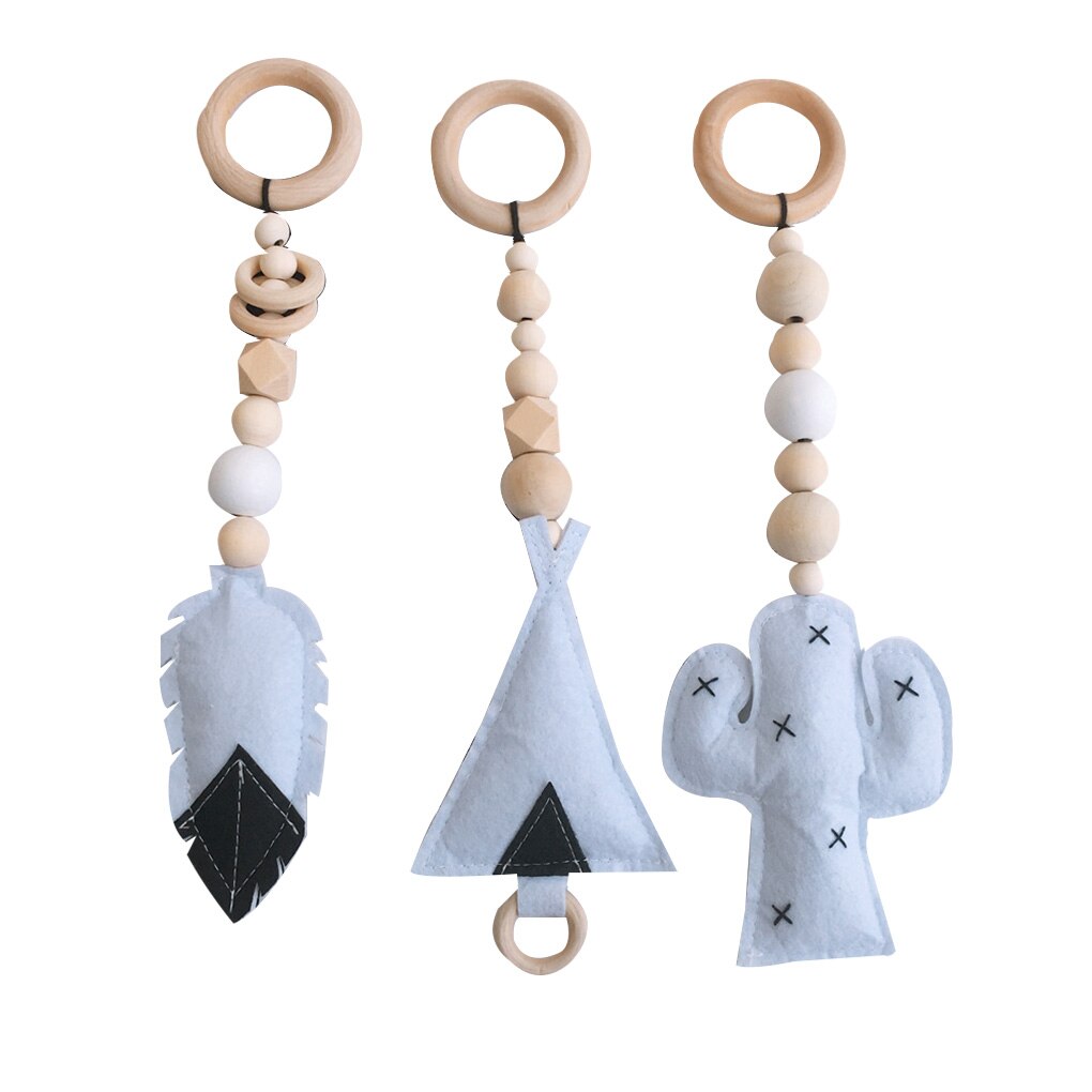 3 unids/set juguetes del bebé, estilo nórdico de madera sonajero perlas anillo gimnasio cochecito de juguete juguetes bebé recién nacido: B1