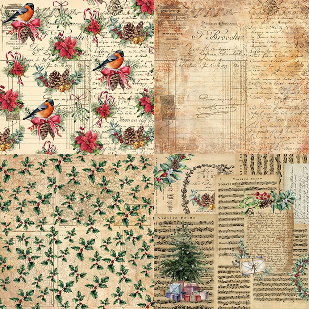 24 Sheets Scrapbook Paper Christmas Elements DIY Journal Supplies Aesthetic Retro Decorative Paper Scrapbooking Supplies Kit Eas