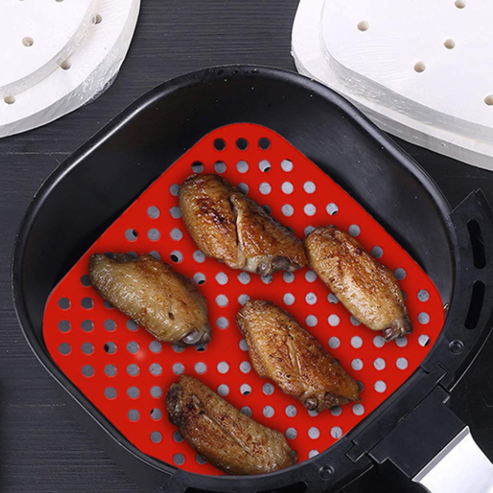 Air Fryer Pads Silicone Steamer Liners Paper Mold Air Fryer Parts Crisper Plate Airfryer Reused To Prevent Food Sticking Tool