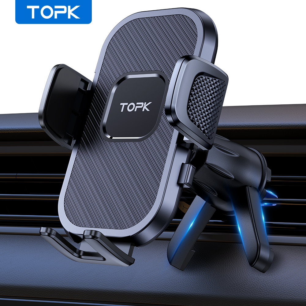 Suporte de telefone para carro TOPK para ventilação de carro [clipe de metal atualizado] berço mãos livres no suporte de veículo adequado para celular e automóvel