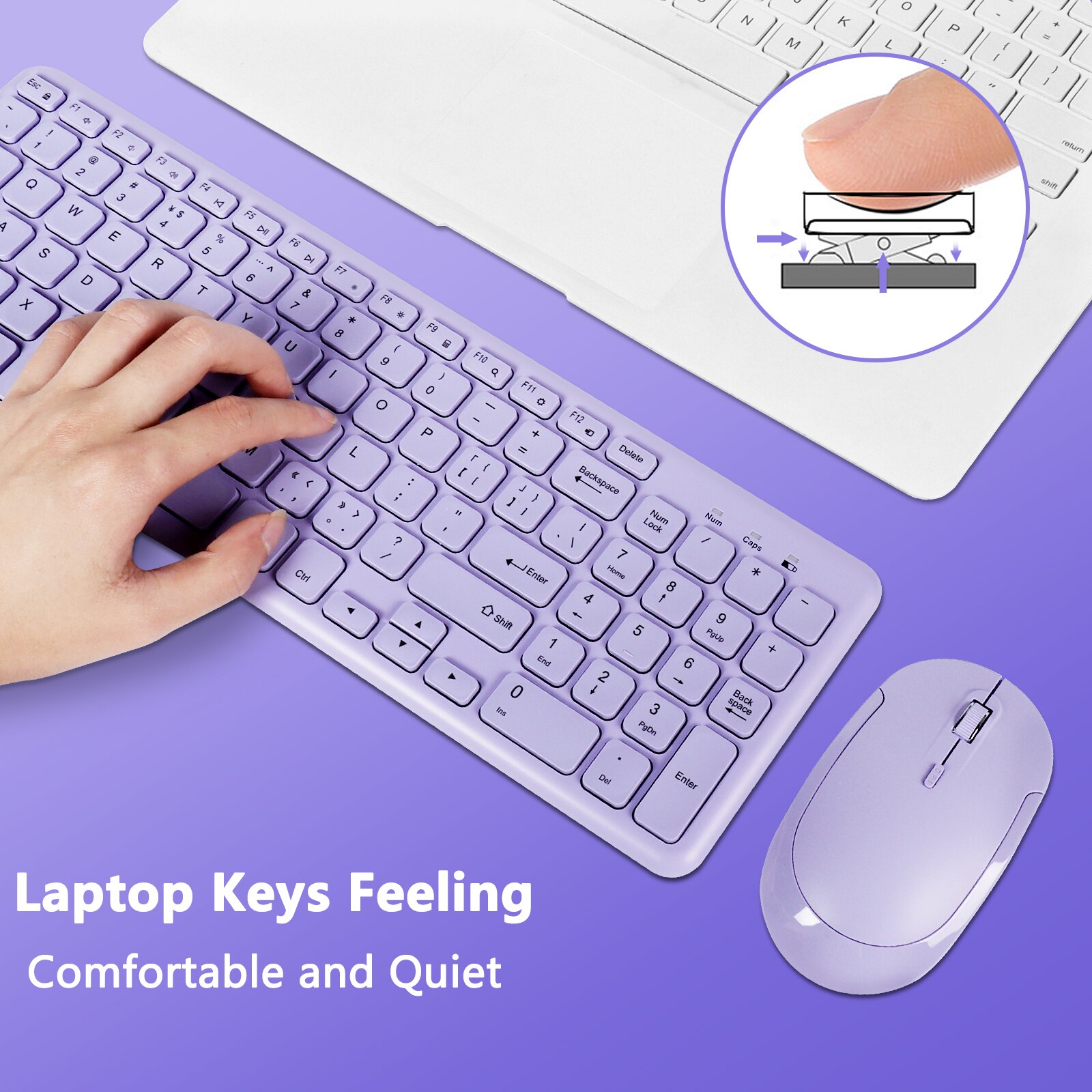 Keyboard and Mouse Set Wireless PC Gamer Keyboards and Mouse Kit Ultra Thin Office Ergonomic Gaming Keypad Mice Purple