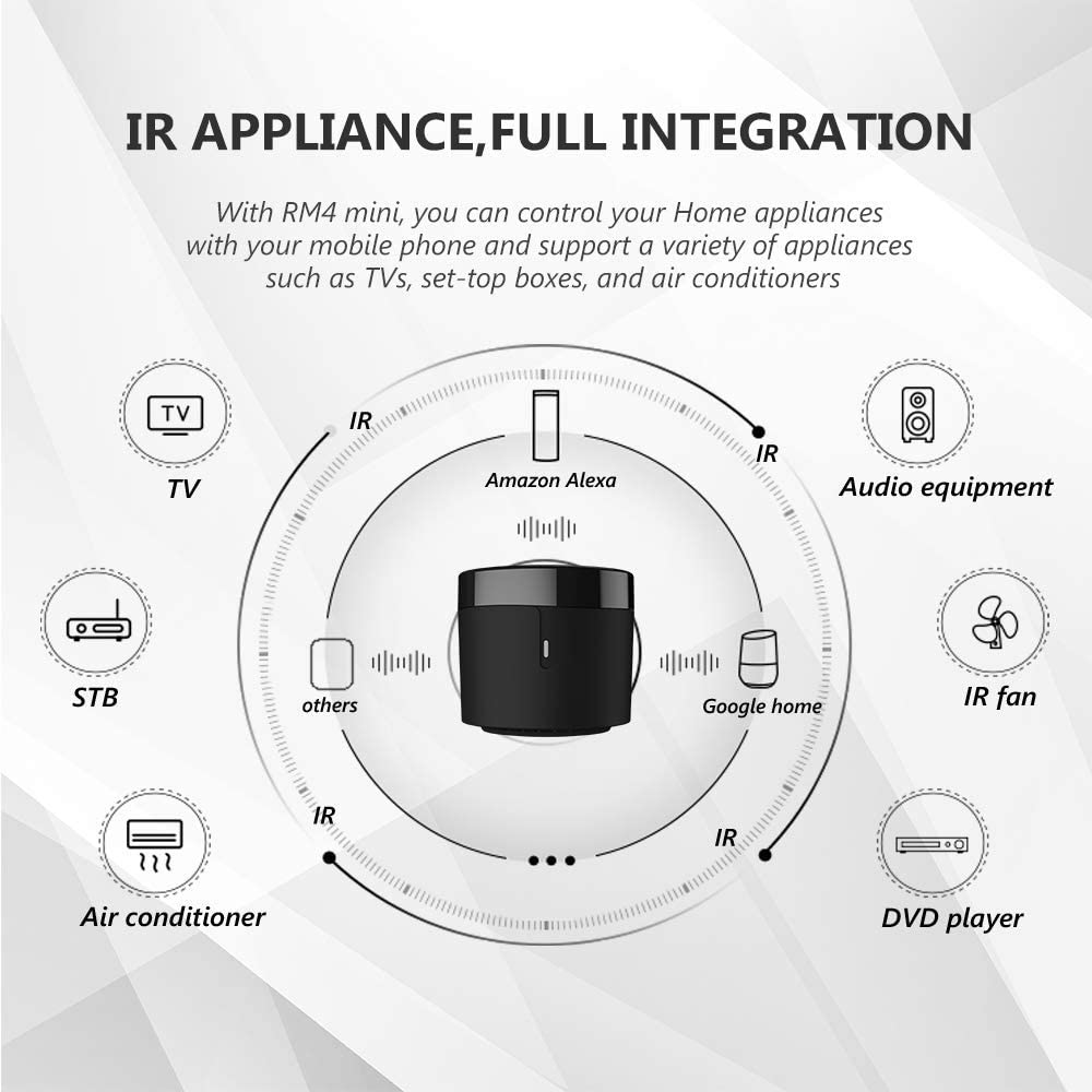 Broadlink-mando a distancia RM4 Mini Universal para el hogar, dispositivo con Audio y vídeo, wifi, Compatible con Alexa, Google Home y IFTT