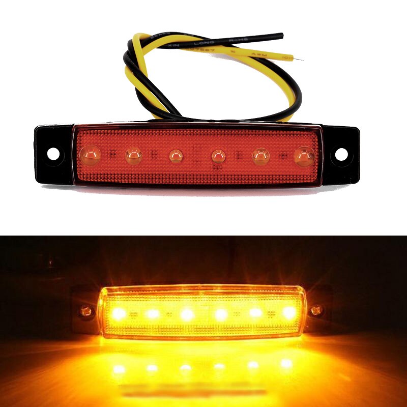 6LED Amber Truck Boat Side Marker Taillight Indicators Light Bar Lamp 12V BUS Lorries Trailer Rear Lamps Side Marker Tail Light