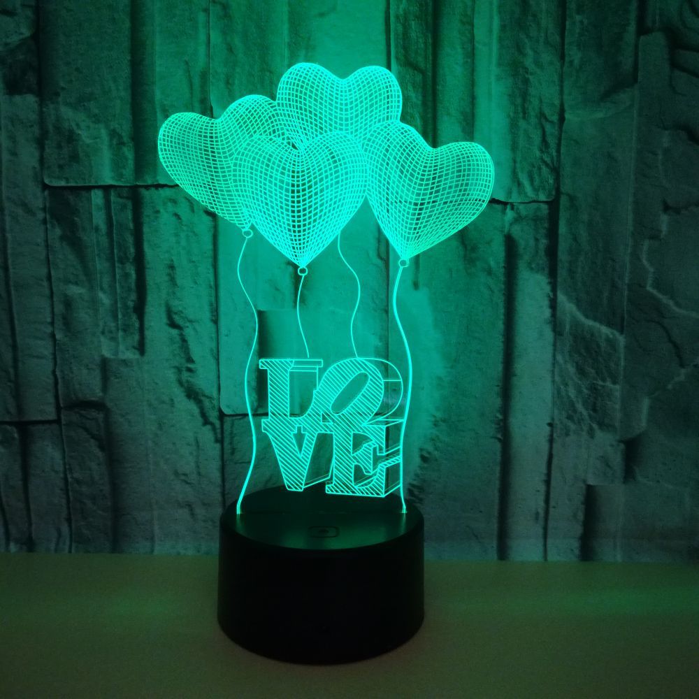 Valentines Day For Girlfriend 7 Color Change 3D Hologram Love Heart Lamp USB Acrylic Lights Anniversary Wife