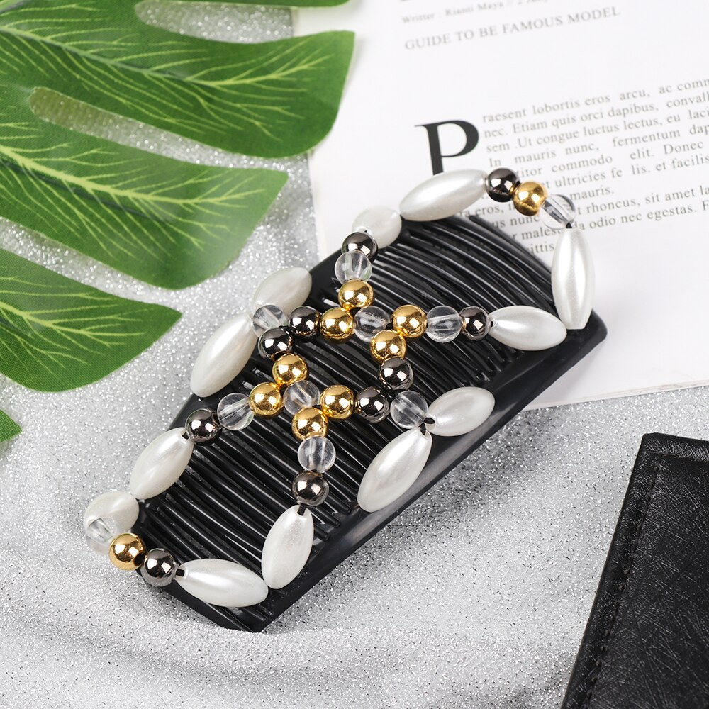 Kralen Magic Hair Kam Elastische Dubbele Kam Haarspeld Handgemaakte Stretch Haar Clip Diy Plastic Styling Tool Voor Vrouwen