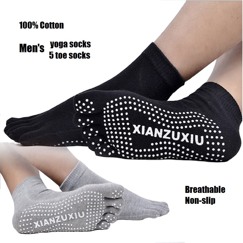 4 Pair/Lot Men's Cotton Yoga Socks Breathable Non-slip Health Care Five Finger Toe Massage Socks Deodorant Anti Skid Socks