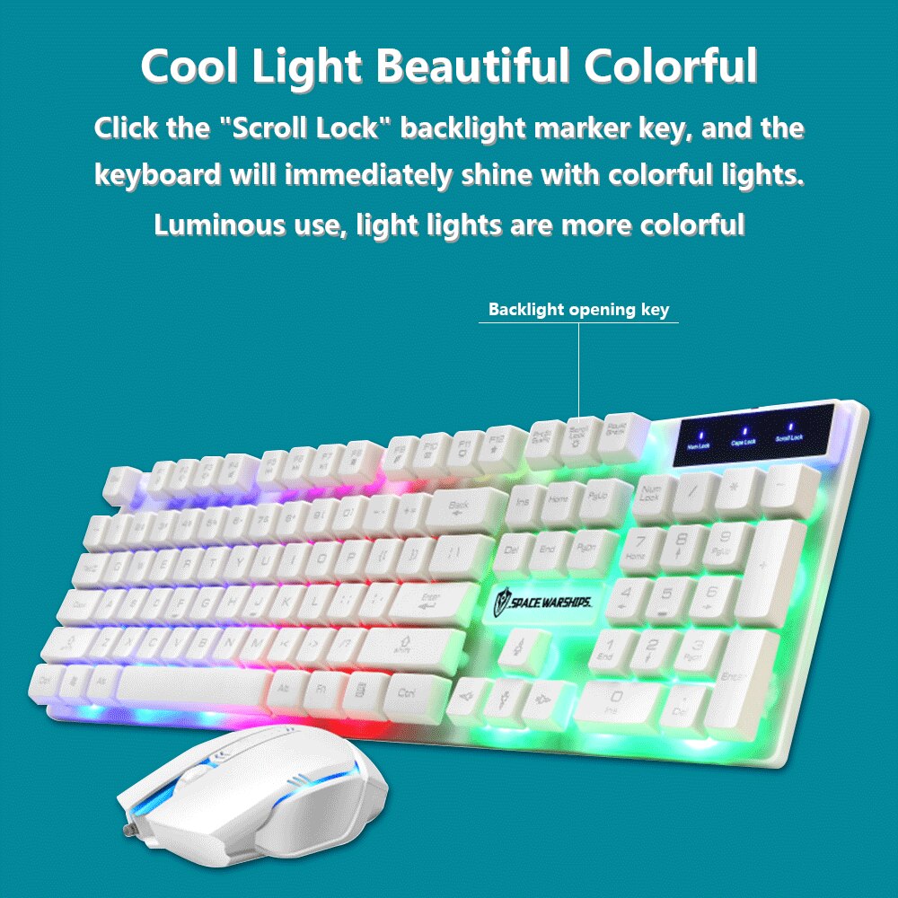 Gaming toetsenbord muis gamer regenboog achtergrondverlichting usb bedraad ergonomisch toetsenbord mechanisch gevoel voor thuiskantoor pc computer