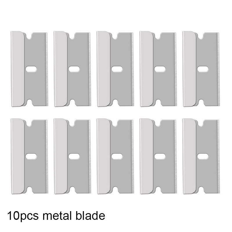 Lames de rasoir en plastique/métal, grattoir de nettoyage de vitres, emballage en Fiber de carbone, autocollant d'enveloppe de voiture en vinyle, outil de retrait de raclette 10 pièces: Argent