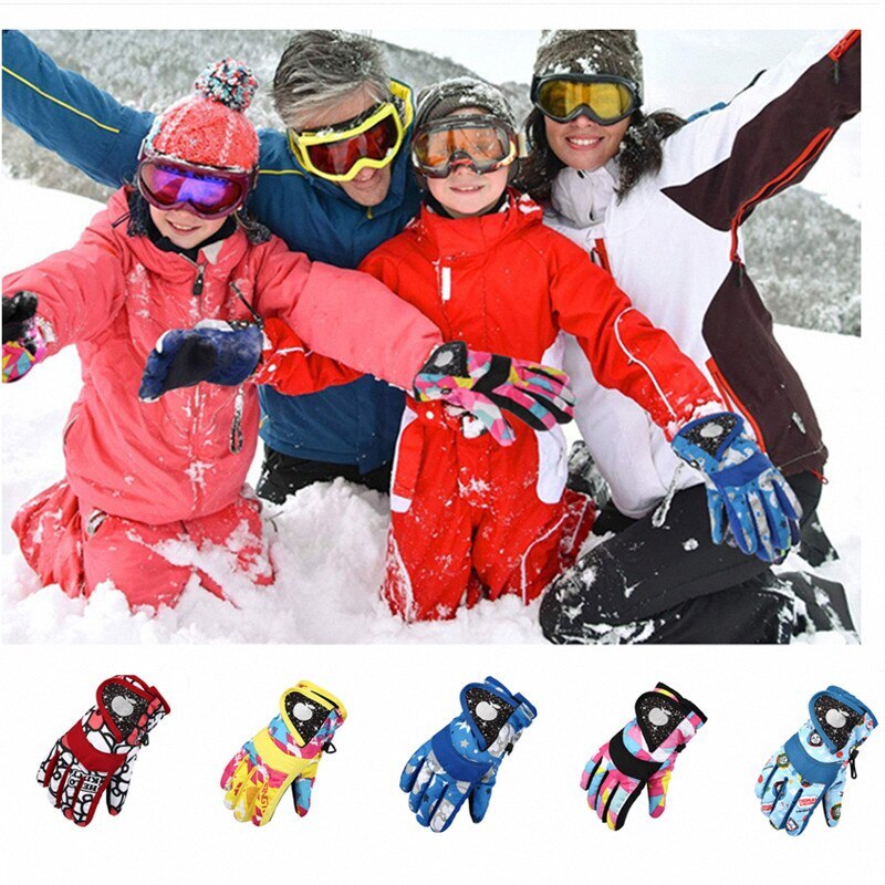 Children Kids Winter Warm Solid Color Gloves Boy Girls Ski Long-sleeved Mitten Windproof Skiing Snowboard Gloves Riding Gloves