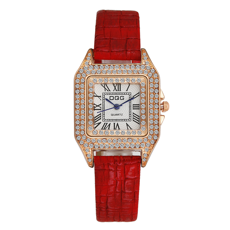 W nowy plac owalny damski zegarek rzymski Gypsophila moda kwarc osobowości diament w stylu retro prosty zegarek: czerwony