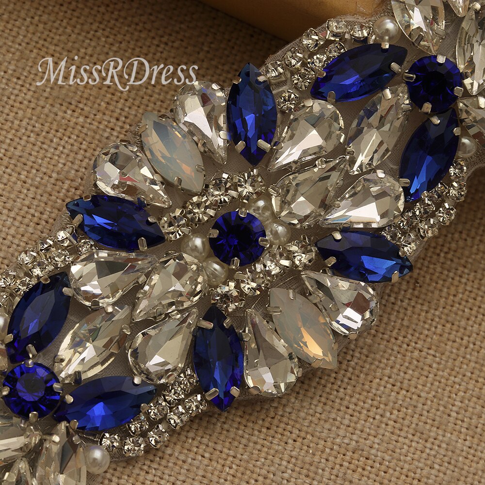 MissRDress Opal Bridal Belt Royal Blue Crystal Bridal Sash Rhinestones Wedding Belt Sash For Wedding Accessories JK934