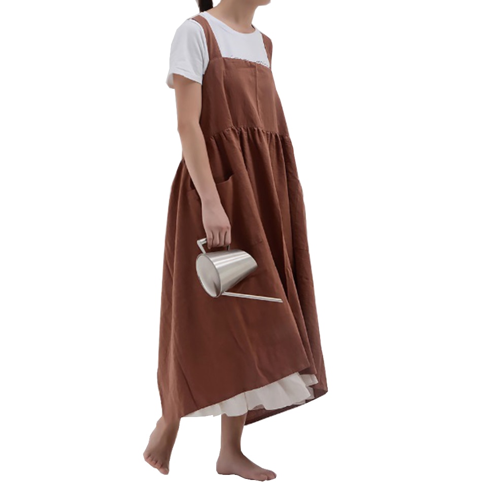 Delantal cruzado de lino y algodón japonés con hebilla ajustable, para mujer y niña, para salón de cocina, Vintage, para madre