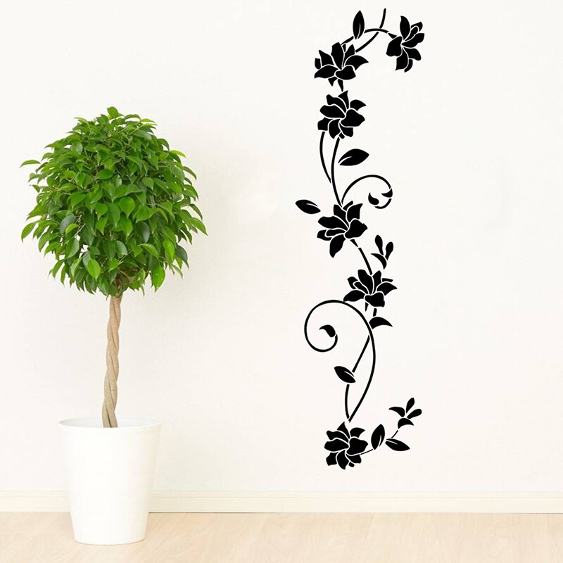 Pegatinas de vinilo de flor negra para pared, calcomanías de arte Mural para decoración del hogar, frigorífico, ventana, armario, sala de estar