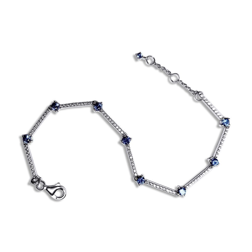 Blue Sparkling Pave Bars Bracelet 925 Sterling Silver Jewelry Bracelets For Woman DIY Winter