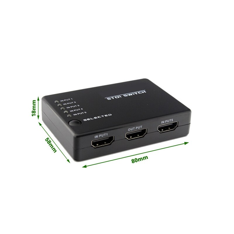 5 in 1 Out Splitter 5 Port 1080P HDMI-compatible Switch Switcher Selector with IR Remote KVW Switches