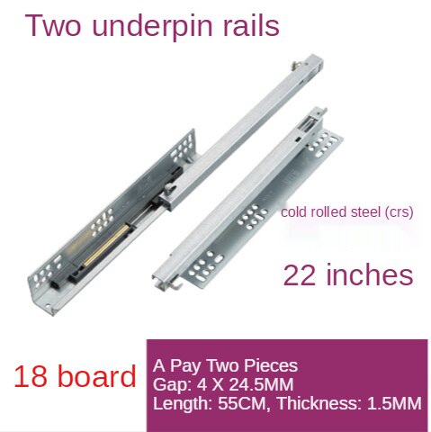 Rail coulissant de meuble à fermeture souple, deux sections de longueur