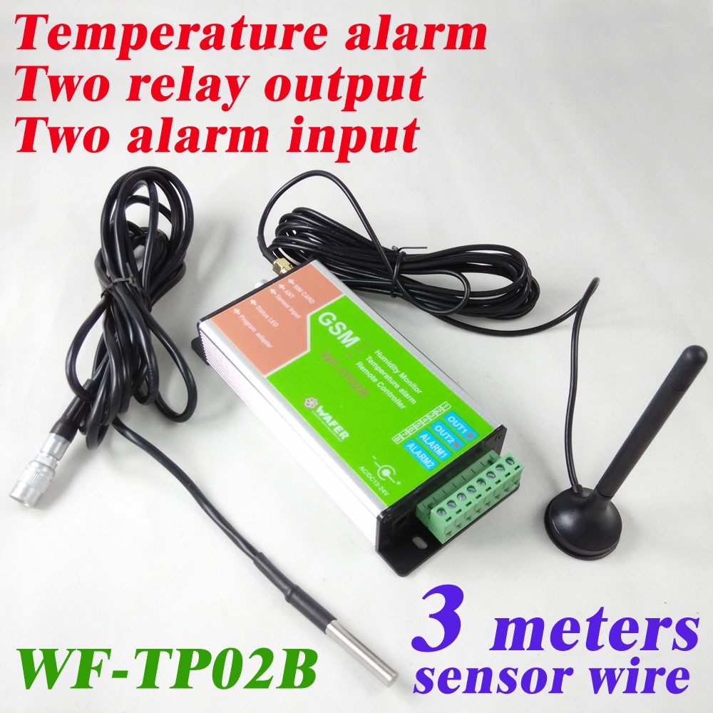 GSM SMS GSM temperatuur alarm monitoring afstandsbediening WF-TP02B met 3 meter lengte wafer proof sensor