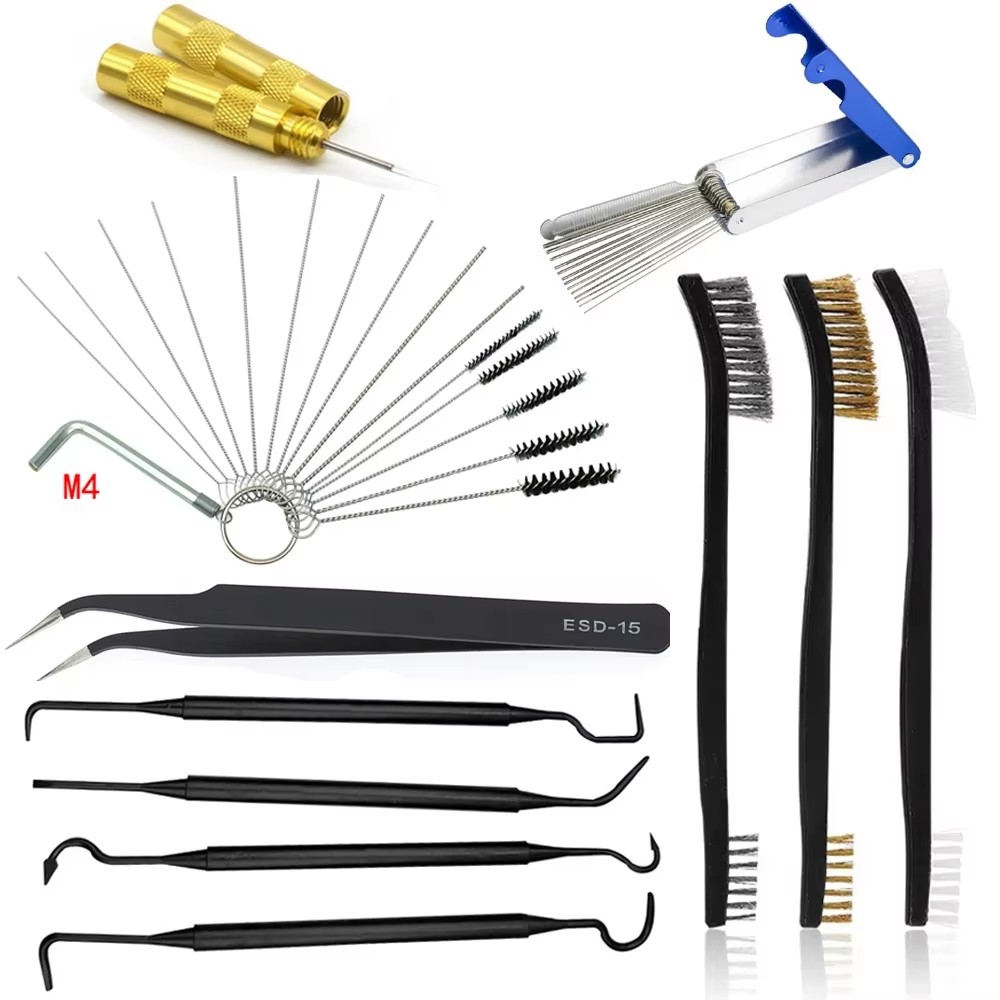 Airbrush Reiniger Set Vergaser Carbon Dirt Jet Entfernen Reinigungsnadeln Bürsten Reinigungswerkzeuge für Automobil Motorrad Schläuche: Gold