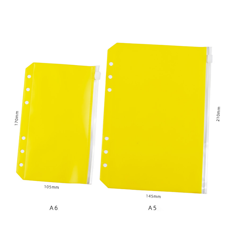 2pcs PVC A5/A6 Binder Pockets File Folder 6-Ring Loose Leaf Pouch Reports Binder Zipper Folders Office Document Organizers