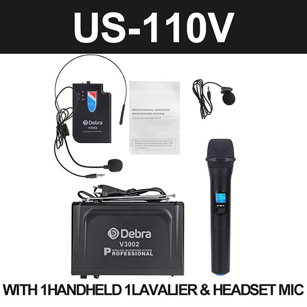 Debra Audio V3002 VHF Wireless with Handheld and Lavalier and Headset Microphone Mic System for Church, Wedding, Karaoke!: HandheldBodypack-US