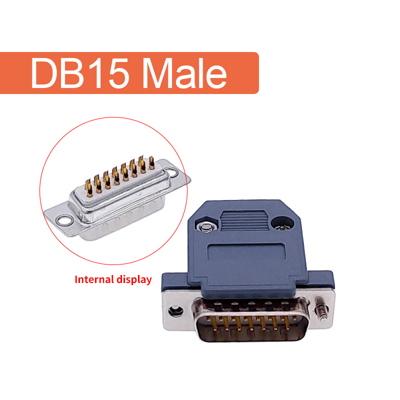 Connecteur DB15 à 2 rangées, trou/broche femelle mâle, adaptateur de prise, en laiton argenté doré, D SUB DP15 + coque en plastique: gold male