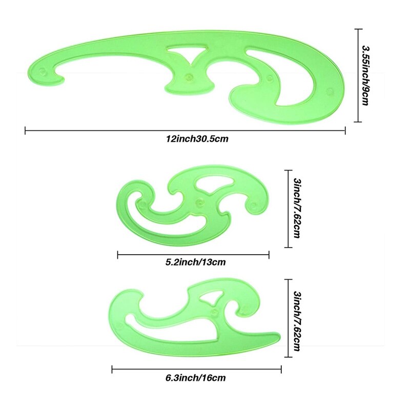 -12 PCS Geometric Drawing Stencil Measuring Rulers French Curve Templates Rulers for Drawing Studying Drafting