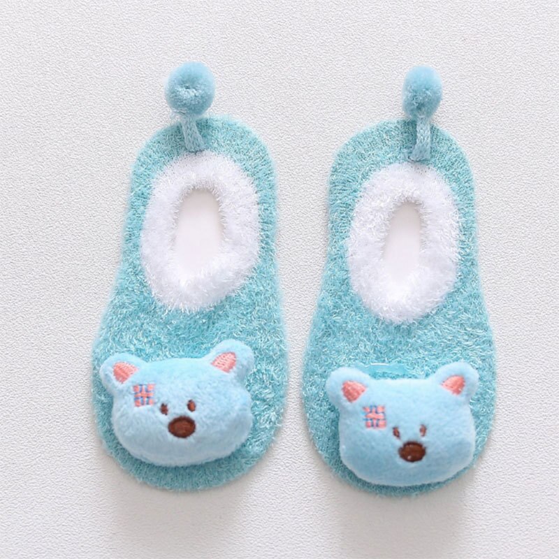 Winterbabysocken mit Karikatur-tiermotiven, rutschfest, weich und warm, für mädchen und jungen, kurze socken, babyaccessoires 0-2y: Blauer bär / 0-1 jahre
