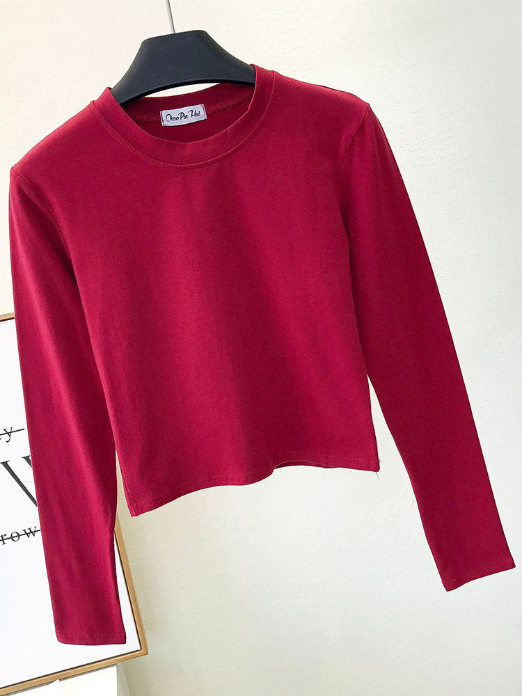 Ropa negra sexi para Mujer, Ropa de Mujer con cuello redondo y manga larga para ombligo, Ropa informal de para Mujer: XL / Color claret