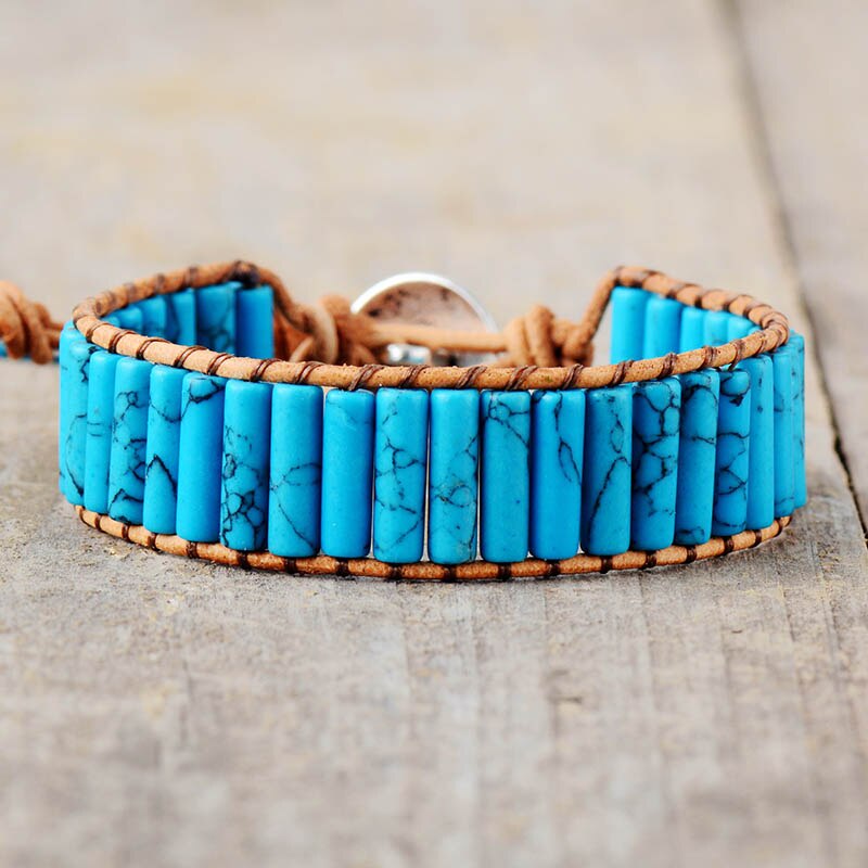 Ethnic Femme Bracelet For Lover Semi Precious Stone Single Leather Wrap Bracelet Beads Couples Bracelet Jewelry