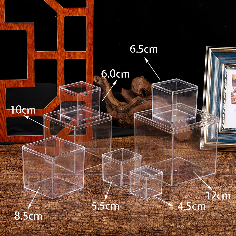 Cajas acrílicas transparentes con cubierta,caja transparente organizador de plástico maquillaje, pequeño , caja de embalaje cuadrada, contenedor de almacenamiento de dulces de comida para el hogar cajas de almace