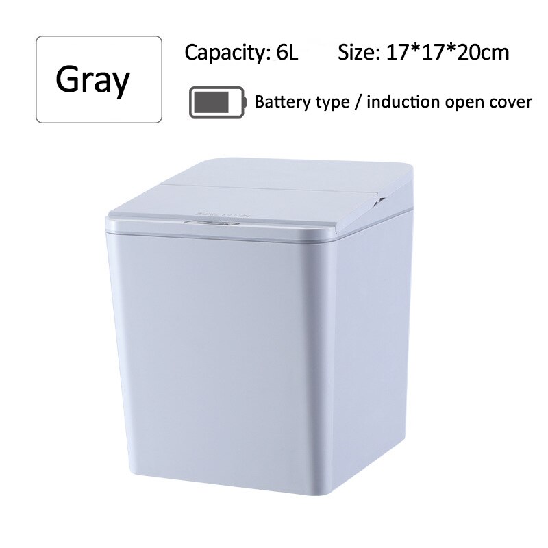 Mini poubelle à capteur de mouvement infrarouge intelligent, automatique, sans contact, poubelle pour Table, maison et cuisine: 6L Grey Battery