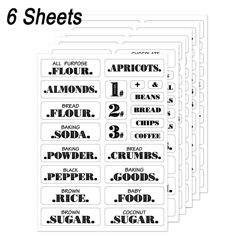 Kitchen Pantry Labels For Containers Transparent Food Stickers Home Storage Jar Waterproof Self-Adhesive Sticker 6/12 Sheets: 6sheets 132pcs 1pack
