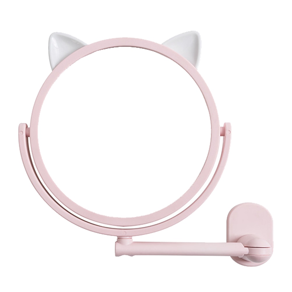Cat Ear Makeup Mirror Vanity Mirror Spiegel Wall Mounted Cosmetics Mirror Bathroom Makeup Mirror Swivel Vanity Mirror (Pink): B