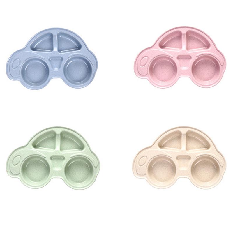 1pcs heat insulation Lunch Tools cute Cartoon Car Shape Wheat Straw Feeding Dish Plate Baby Tableware