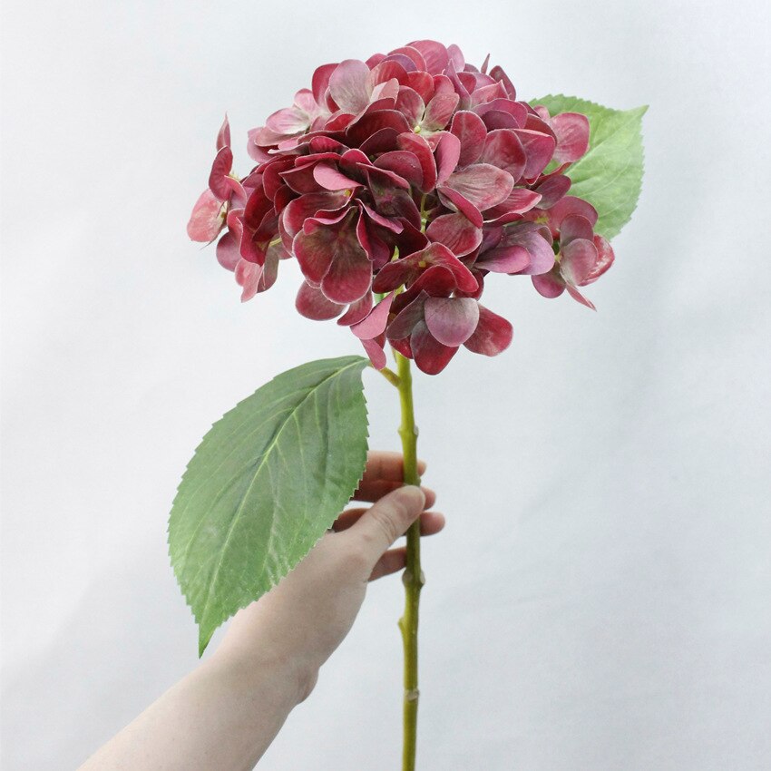 3D Hortensia Kunstmatige Bloem Voor Bruiloft Home Decoratie Zijden Hortensia Nep Bloemen Vallen Decoraties: Bourgondië