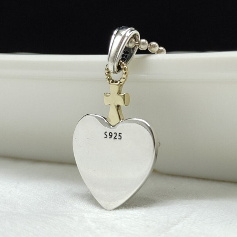 Bocai S925 Zilveren Sieraden Vintage Dubbelzijdig Solid Cross Hart Vrouw Hanger