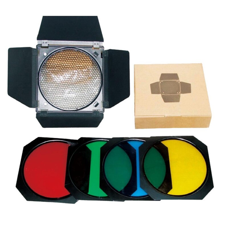 Godox – support réflecteur Bowens, pour Flash de Studio + porte de grange BD-04 grille nid d&#39;abeille + 4 filtres de couleurs