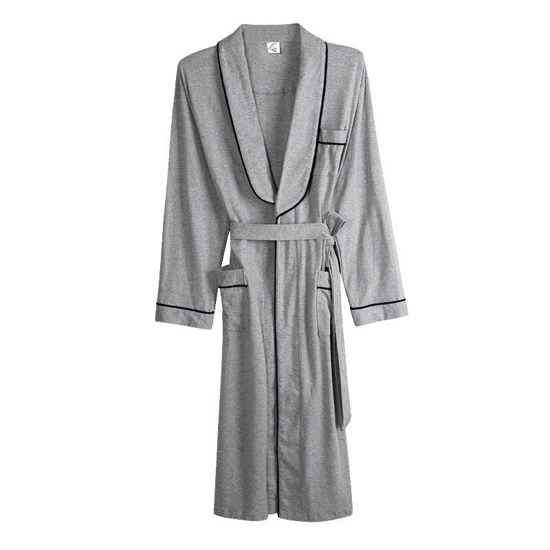Albornoz de talla grande para hombre, ropa de dormir Kimono con cinturón, bata de manga larga, Color gris, para primavera y M-XXXL: XXL