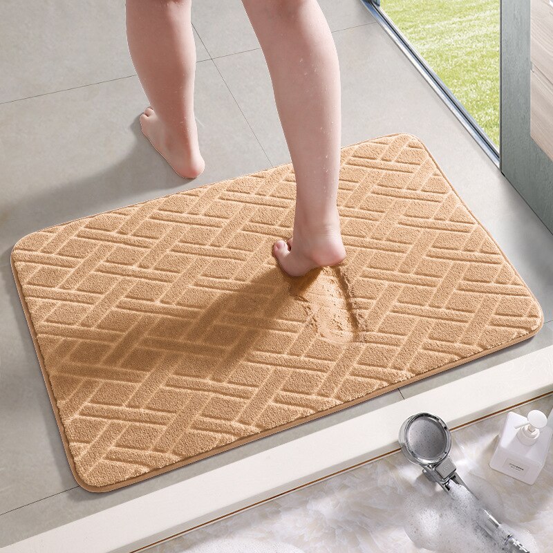 Soft Bathroom Mat Home Shower Cotton Bath Rug Corridor Coral Fleece Water Absorbent Carpet Anti-slip Product Kitchen Floor Set: camel-B 40x60