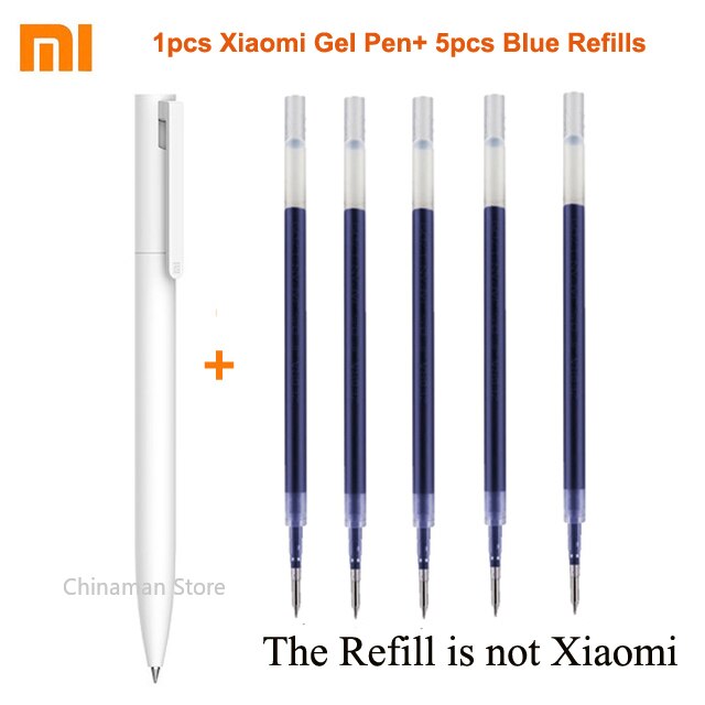 Xiaomi Gel Ink pen Writing Smooth Light Mijia Press the core Replacement Refill Blue Red Black 0.5mm BUSINESS Roller Ball PEN: 1pen and 5 blue ink