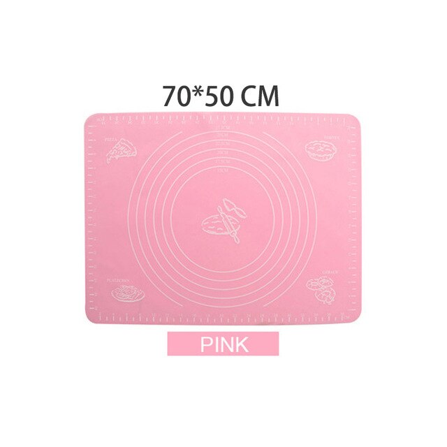 Tapis de cuisson multicolore en Silicone, 70/50/40cm, plaque de pâte à Pizza, à rouler souple, pour couper la pâte à gâteau Fondant, ustensiles de cuisson: Pink 70X50cm
