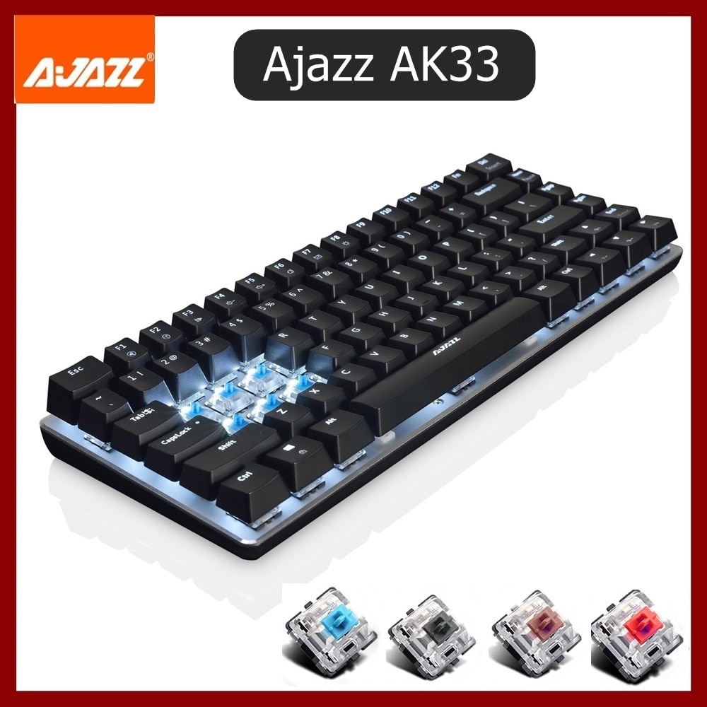Ajazz AK33 82 clé alliage panneau USB filaire rétro-éclairage mécanique jeu clavier bleu/noir axe avec câble détachable