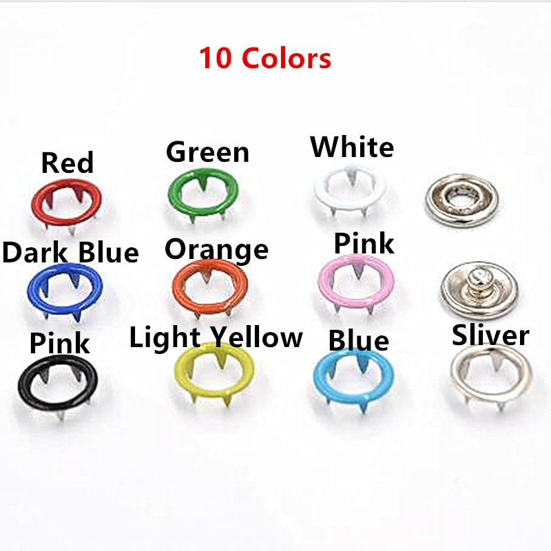 1 pc Pince + 1 set Oeillets Outil + 100 ensembles 10 Couleurs 9.5mm Bouton Pression Boutons Attaches Boutons-pression Boutons-pression Boucle + 200 pièces 5mm Oeillets
